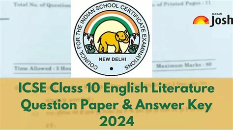 ICSE Class 10 English Literature Question paper 2024 with Answer Key ...