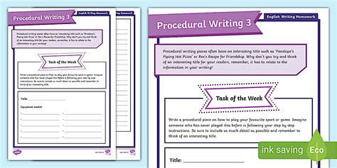 Writing Homework Procedural 3 3rd/4th Class (teacher made)