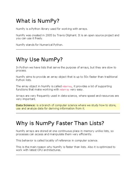Num Py - Notes - What is NumPy? NumPy is a Python library used for ...
