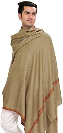Buy Exotic India Ivory Men's Tusha Shawl with Sozni Embroidery on Edges ...