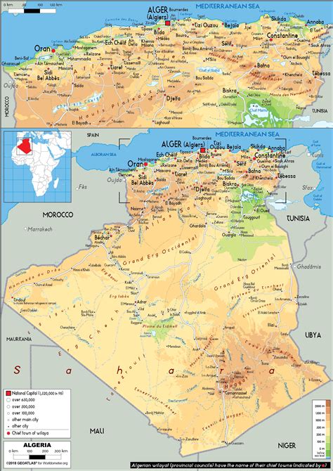 Algeria Map (Physical) - Worldometer