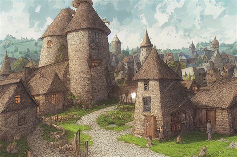 Premium Photo | 3D render of fantasy medieval village with a lot of ...