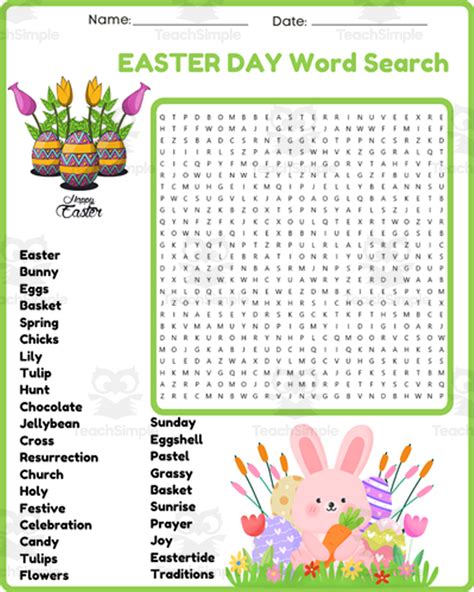 (2nd,3rd, 4th, 5th Grade) SECULAR EASTER Word Search Puzzle Worksheet ...