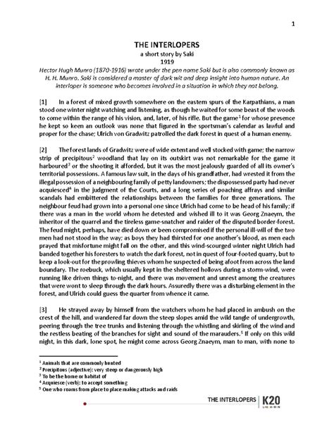 The Interlopers by Saki - THE INTERLOPERS a short story by Saki 1919 ...