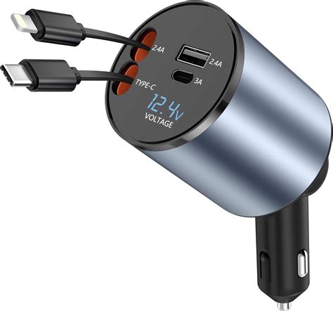 Amazon.com: Paiholy 4 in 1 Retractable Car Charger,Fast USB C Car ...