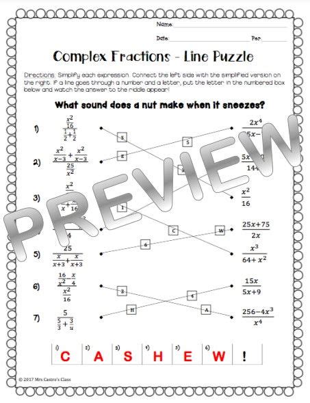 Image result for Complex Fractions Worksheet Algebra 1