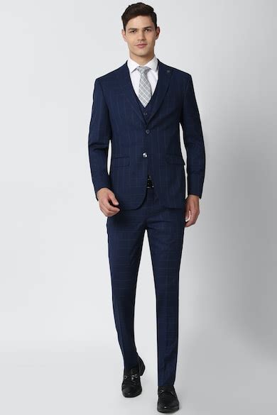 Buy Men Navy Check Wedding Three Piece Suit Online - 694206 | Peter England