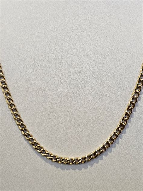 18k Solid Gold Cuban Link Chain Necklace, Curb Necklace Chain 18kt Real ...