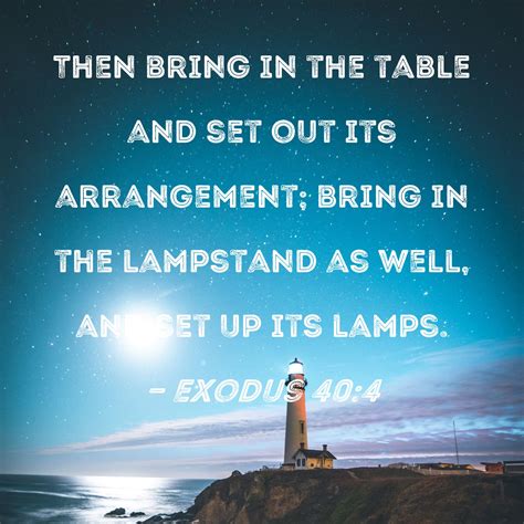 Exodus 40:4 Then bring in the table and set out its arrangement; bring ...