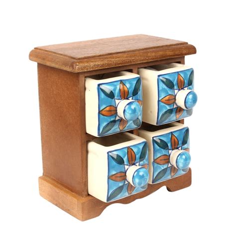 Blue Pottery Blue Flower 4 Drawer Jewelry Box| Tribes India