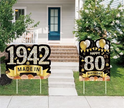 Buy 2Pcs 16 Large Happy 80th Birthday Party Yard Sign Decorations for ...