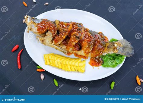 Deep fried Sea bass stock image. Image of dinner, fish - 243809891