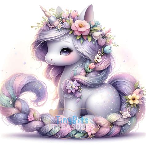 Lavender Baby Unicorn Clipart, Cute Baby Unicorn JPG, Floral Unicorn ...