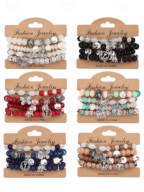 Women's Christmas Bohemia Acrylic Bead Bracelet Set - Multicolor Design ...
