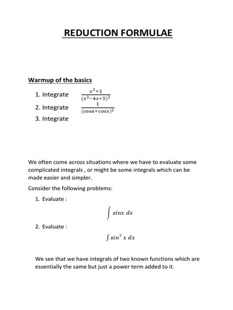 Image result for Integration by Reduction Formulae Examples