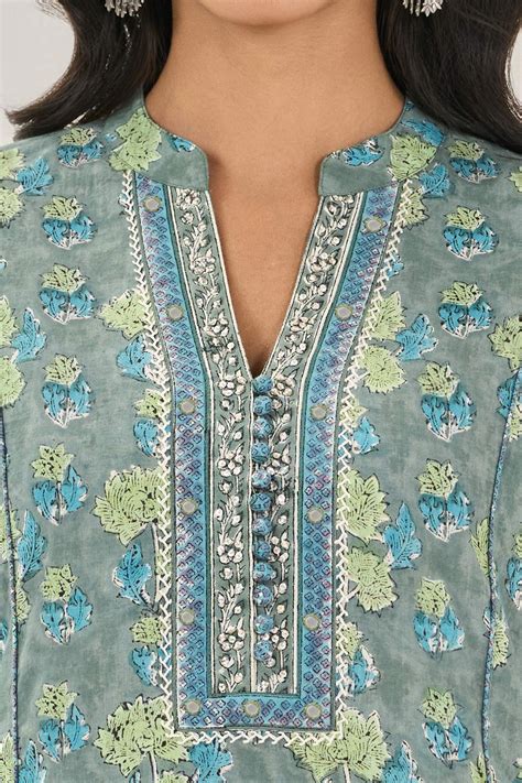 Buy Grey Hand Block Printed Straight Cotton Kurta for Women ...
