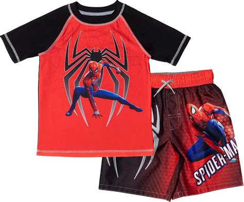 Buy Marvel Avengers Hulk Spider-Man Boys Rash Guard and Swim Trunks ...