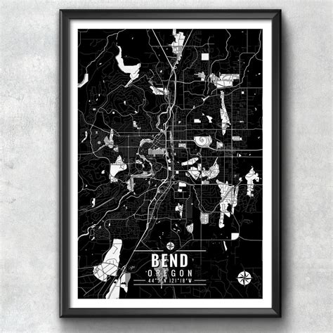 Bend Oregon Map With Coordinates, Bend Map Art, Bend Wall Art, Bend Map ...