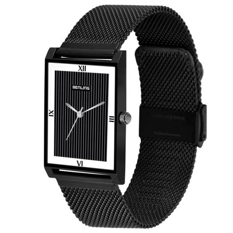 BL-1039-WYT-BLK Basics Analog Watch Ion Plated Stainless Steel Chain ...