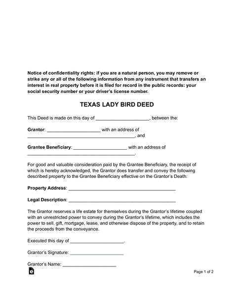 Free Texas Lady Bird Deed Form (Enhanced Life Estate) - PDF | Word – eForms
