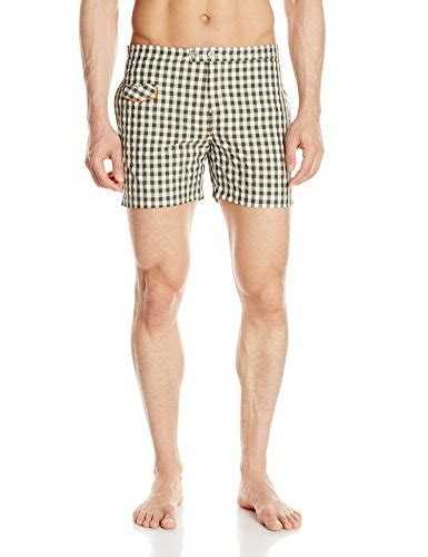 Buy Parke & Ronen Men's Gingham 5 Inch Lido Swim Short, Army Gingham ...