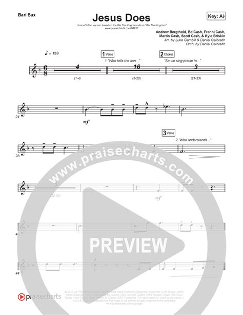 Jesus Does (Unison/2-Part) Bari Sax Sheet Music PDF (We The Kingdom ...