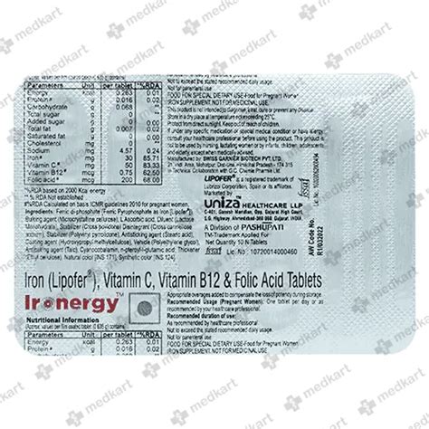IRONERGY TABLET 10'S Price, Uses, Side Effects & Substitutes | Medkart