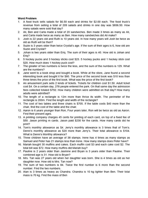 Image result for Expression Word Problems PDF