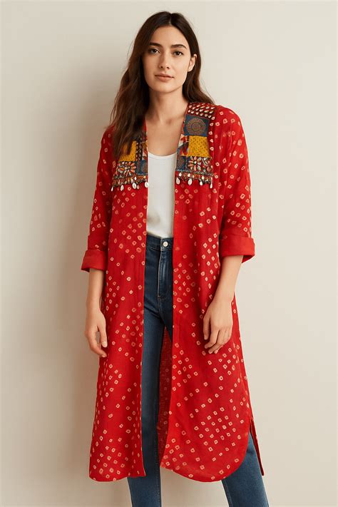 Red Bandhani Embellished Shrug – banjaratrail