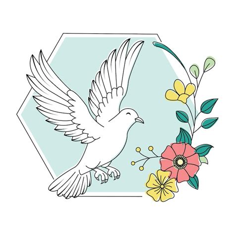 Taube mit Blumen im Rahmen Illustrationsvektorgrafik perfekt für ...