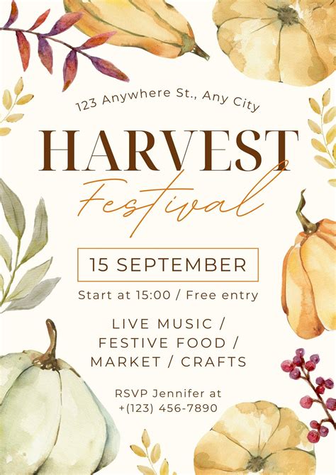 Church Fall Harvest Festival Flyer Printable Free