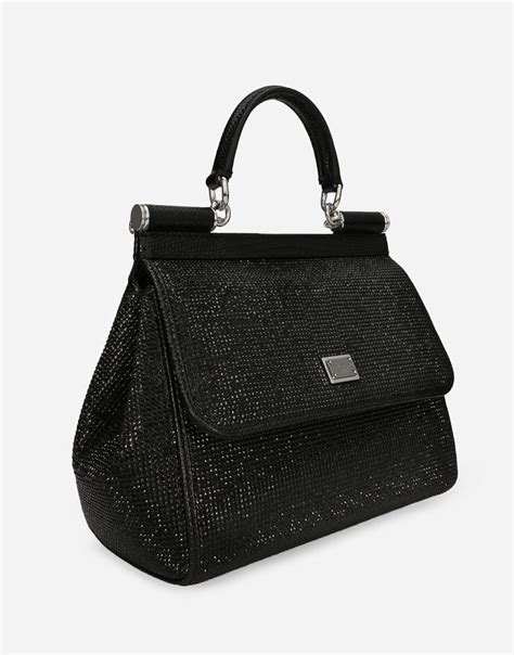 Small Sicily satin handbag with rhinestones in Black for Women | Dolce ...