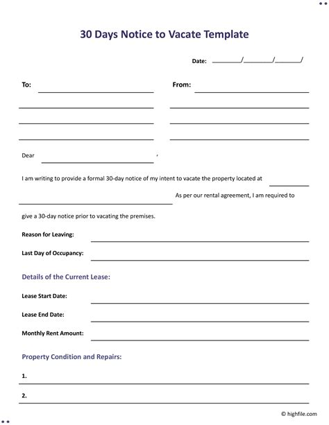 30 Day Notice Letter Format 18 Printable 30 Day Notice Template Forms