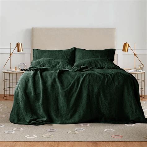 Dark Green Duvet Cover Stonewashed Linen Bedding Twin Full Queen King ...