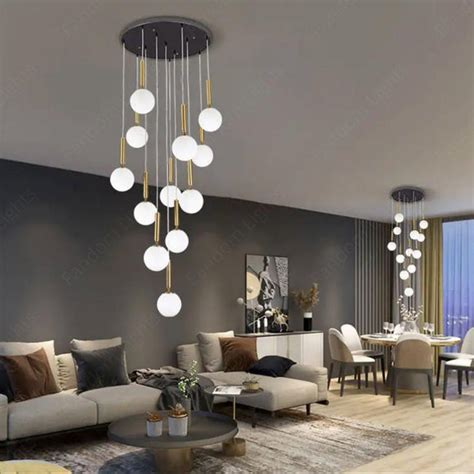 10 LIGHT LED Frosted Glass DOUBLE HEIGHT STAIR CHANDELIER - WARM WHITE ...