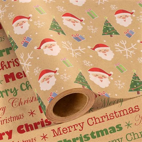 Neloheac Brown Christmas Wrapping Paper Double Sided Roll, 43cm x 10m ...