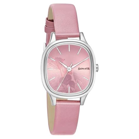 Sonata Linnea Quartz Analog Pink Dial Pink Leather Strap Watch for ...