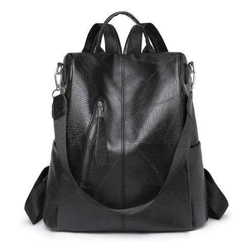 Women Zipper Leather Backpack Crossbody Shoulder School Bags – CRAZE