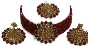 SHIV TRADITIONALS Alloy Gold-plated Gold, Red Jewellery Set Price in ...