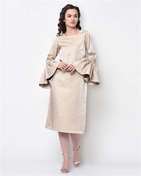 Buy Beige Long Dress for Women with Bell Sleeve – LELA By Varija