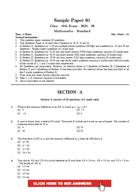 NODIA APP Sample Paper 01 Class 10 Maths Standard Exam 2025-26 - Studocu