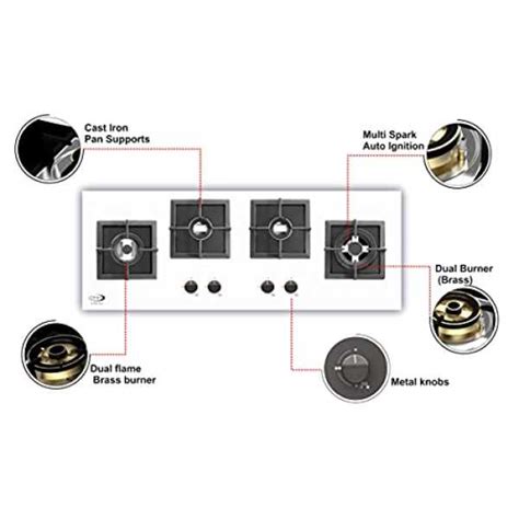 Oxygen 4 Burner Glass Top Gas Hob-Top (Oxy 928 CBG White Automatic ...