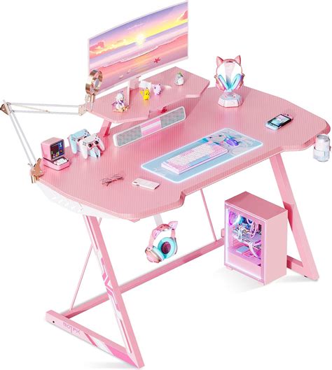 MOTPK Pink Gaming Desk 39inch Z-Shaped Sturdy Gaming India | Ubuy