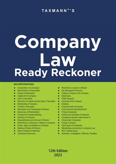 Buy Taxmann's Company Law Ready Reckoner – Topic-wise commentary on 40 ...