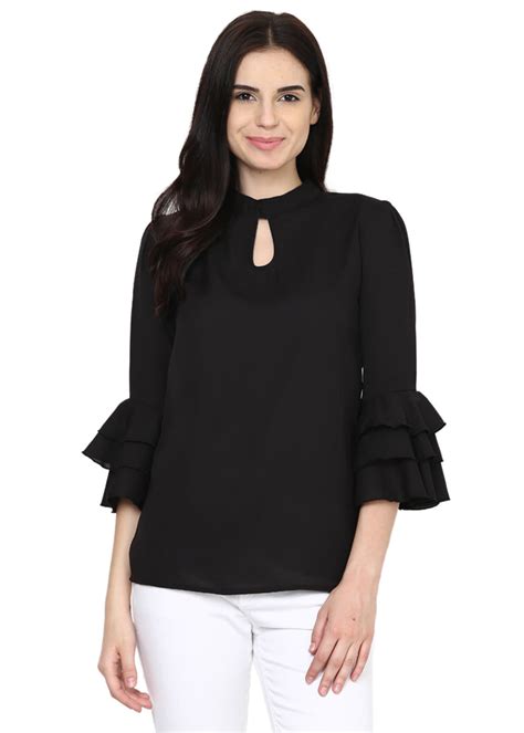 Get Flounce Sleeves Keyhole Neck Solid Top at ₹ 799 | LBB Shop