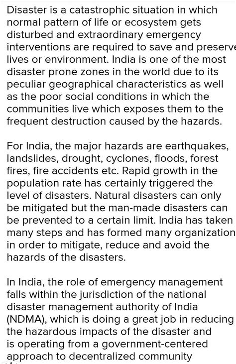 Essay on disaster management in 150 words - Brainly.in
