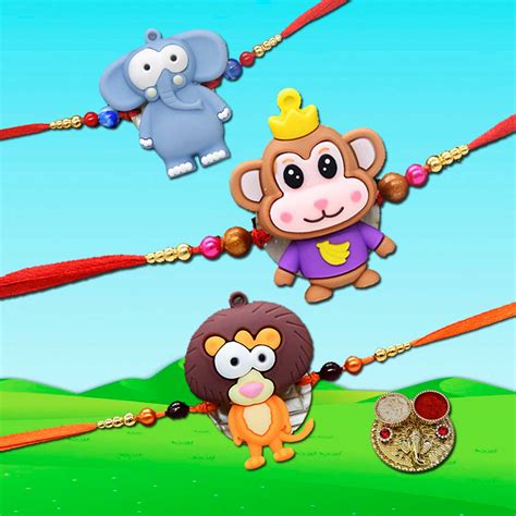Buy / Send Animal Rakhi for Kids | Kids Rakhi Set of 3 | Get up to 60% Off