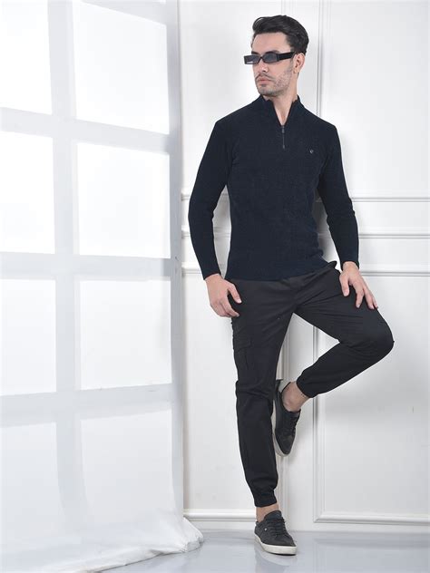 Blue Jacquard High Neck Sweater – Crimsoune Club