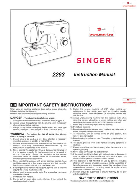 Singer Simple Sewing Machine 2263 Manual 的图像结果
