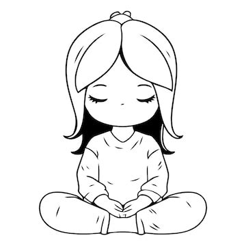Little girl meditating in lotus position cartoon vector illustration ...
